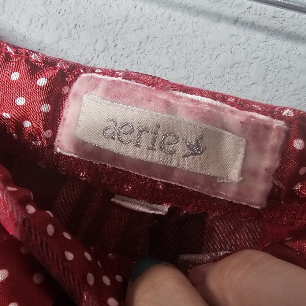 Aerie Womens Red Plaid Pajama Pants Polka Dot Trim Button Tab Cuffs Small Bird - Picture 5 of 11